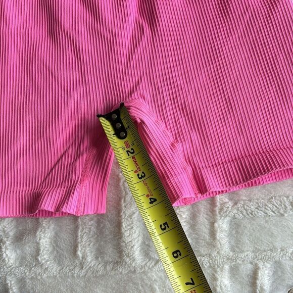 LNSK Pink Workout Outfit Seamless Ribbed Running Yoga Two‎ Piece Crop Top Shorts - Picture 7 of 9